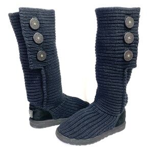 UGG Australia Womens Classic Cardy Knit Boots Size 5 Black SN 5819 Knee High